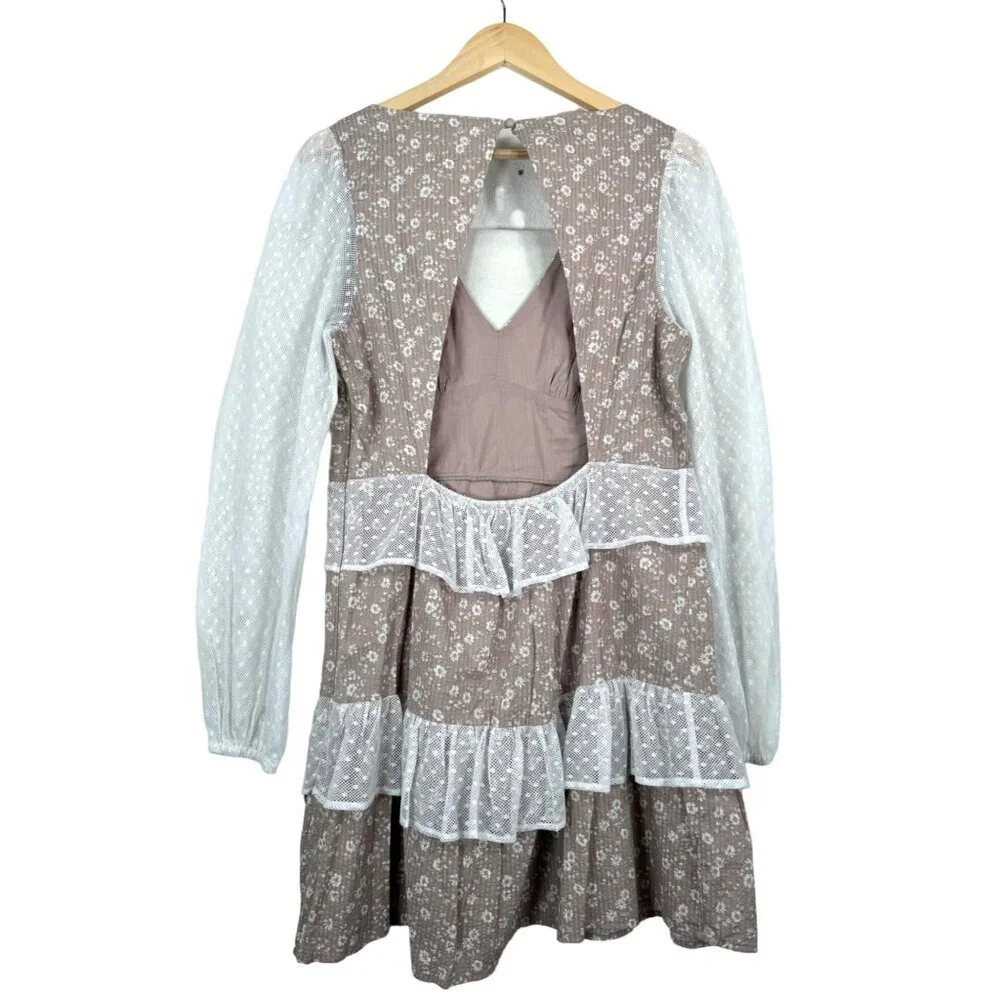 Abercrombie Social Tourist Floral Cottage core‎ Dress ruffle and lace sz L - Picture 4 of 12